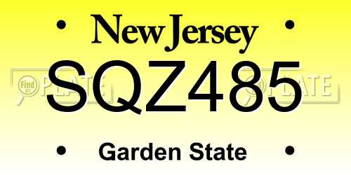 SQZ485 New Jersey License Plate
