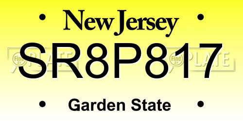 SR8P817 New Jersey License Plate