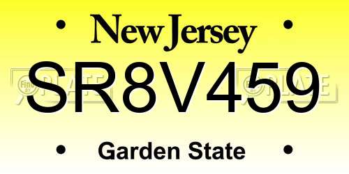 SR8V459 New Jersey License Plate