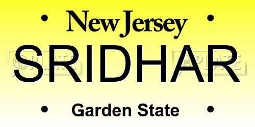 SRIDHAR New Jersey License Plate