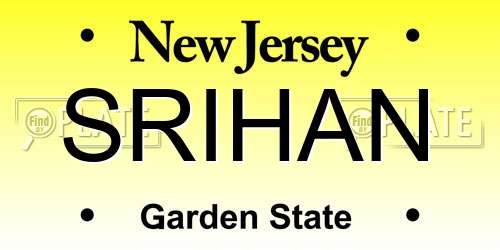SRIHAN New Jersey License Plate