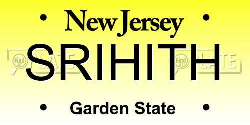 SRIHITH New Jersey License Plate