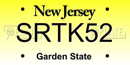 SRTK52 New Jersey License Plate