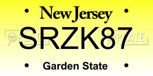 SRZK87 New Jersey License Plate
