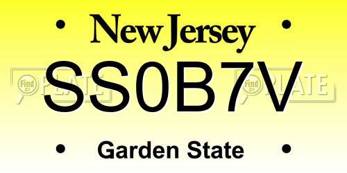SS0B7V New Jersey License Plate