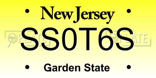 SS0T6S New Jersey License Plate