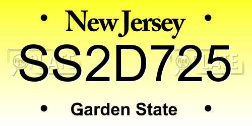 SS2D725 New Jersey License Plate