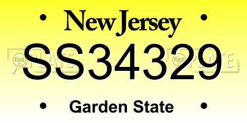 SS34329 New Jersey License Plate
