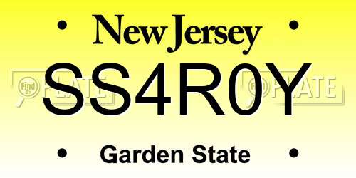 SS4R0Y New Jersey License Plate