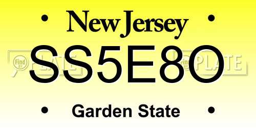 SS5E8O New Jersey License Plate