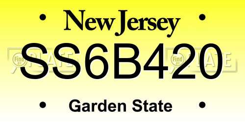 SS6B420 New Jersey License Plate