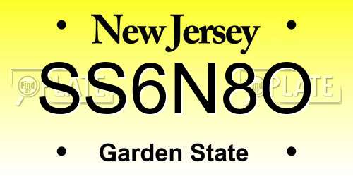 SS6N8O New Jersey License Plate