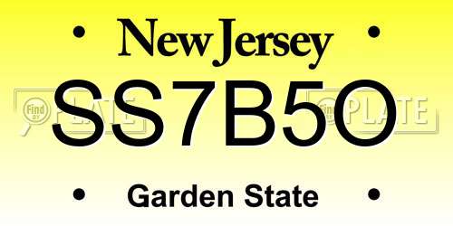 SS7B5O New Jersey License Plate