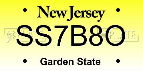 SS7B8O New Jersey License Plate