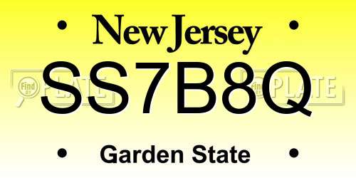 SS7B8Q New Jersey License Plate