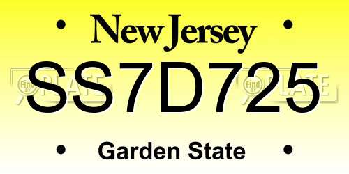 SS7D725 New Jersey License Plate