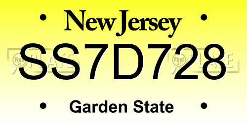 SS7D728 New Jersey License Plate