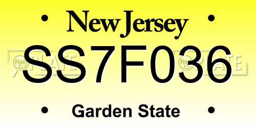 SS7F036 New Jersey License Plate