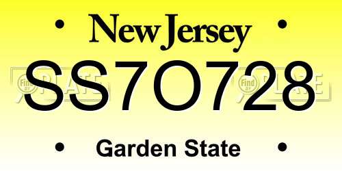 SS7O728 New Jersey License Plate