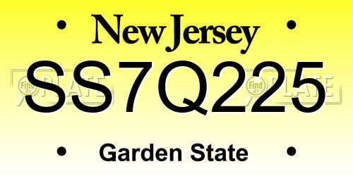 SS7Q225 New Jersey License Plate