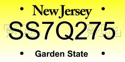 SS7Q275 New Jersey License Plate