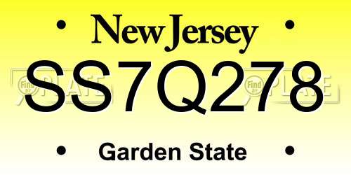 SS7Q278 New Jersey License Plate