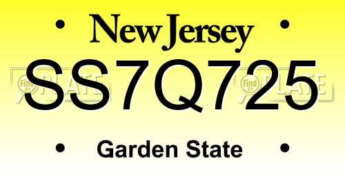 SS7Q725 New Jersey License Plate