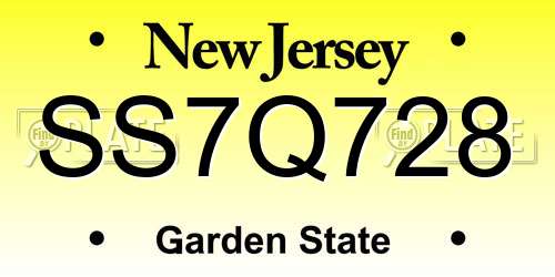 SS7Q728 New Jersey License Plate