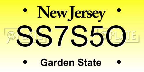 SS7S5O New Jersey License Plate