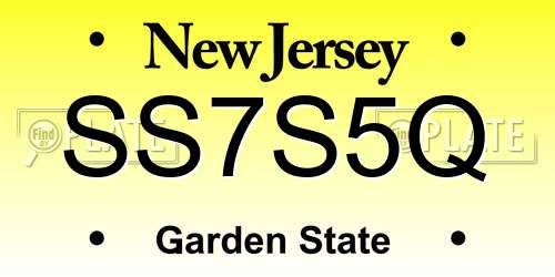 SS7S5Q New Jersey License Plate