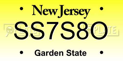 SS7S8O New Jersey License Plate