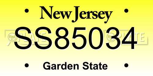 SS85034 New Jersey License Plate