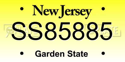 SS85885 New Jersey License Plate