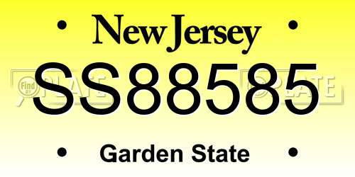 SS88585 New Jersey License Plate
