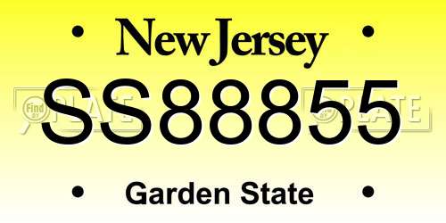 SS88855 New Jersey License Plate