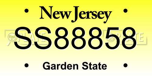 SS88858 New Jersey License Plate