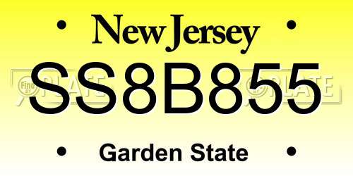 SS8B855 New Jersey License Plate