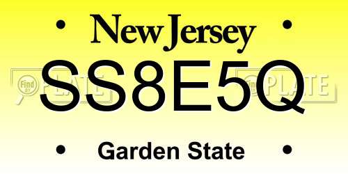 SS8E5Q New Jersey License Plate