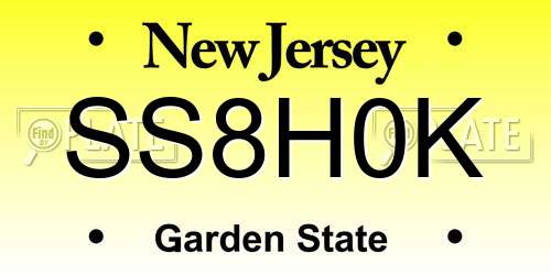 SS8H0K New Jersey License Plate