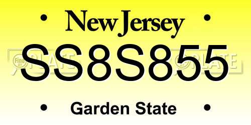 SS8S855 New Jersey License Plate