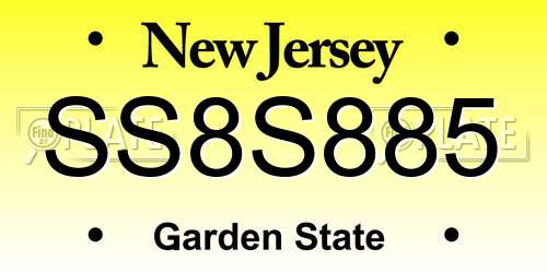 SS8S885 New Jersey License Plate