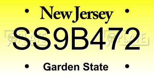 SS9B472 New Jersey License Plate