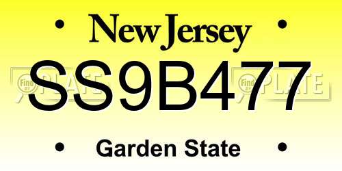 SS9B477 New Jersey License Plate