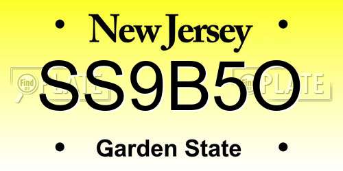 SS9B5O New Jersey License Plate
