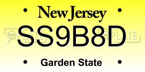 SS9B8D New Jersey License Plate