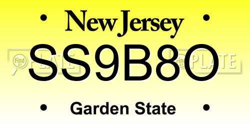 SS9B8O New Jersey License Plate