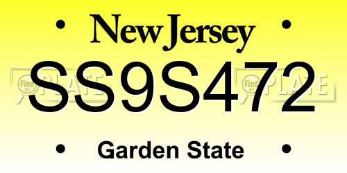 SS9S472 New Jersey License Plate