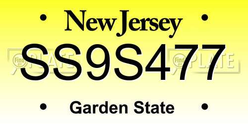 SS9S477 New Jersey License Plate