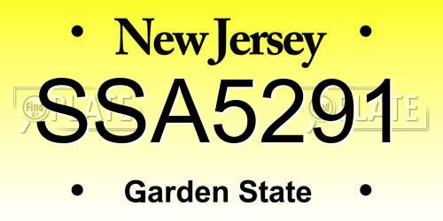 SSA5291 New Jersey License Plate
