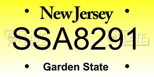 SSA8291 New Jersey License Plate